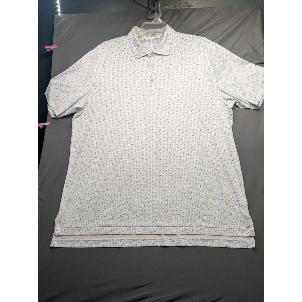 Peter Millar Summer Comfort Mens XL Polo Shirt Blue White Cocktail Print MS23EK0
